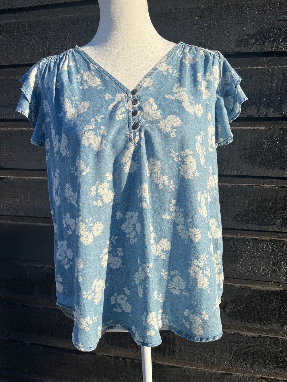 Sunwashed Blue Floral Women's Top